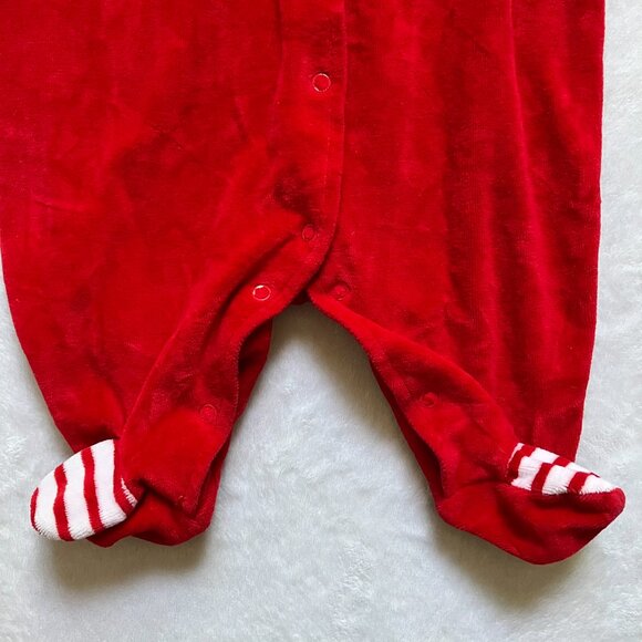 Tots Fifth Avenue Baby Footed Romper Size 6M | Red Velour Striped Pajamas VGUC - Picture 9 of 16